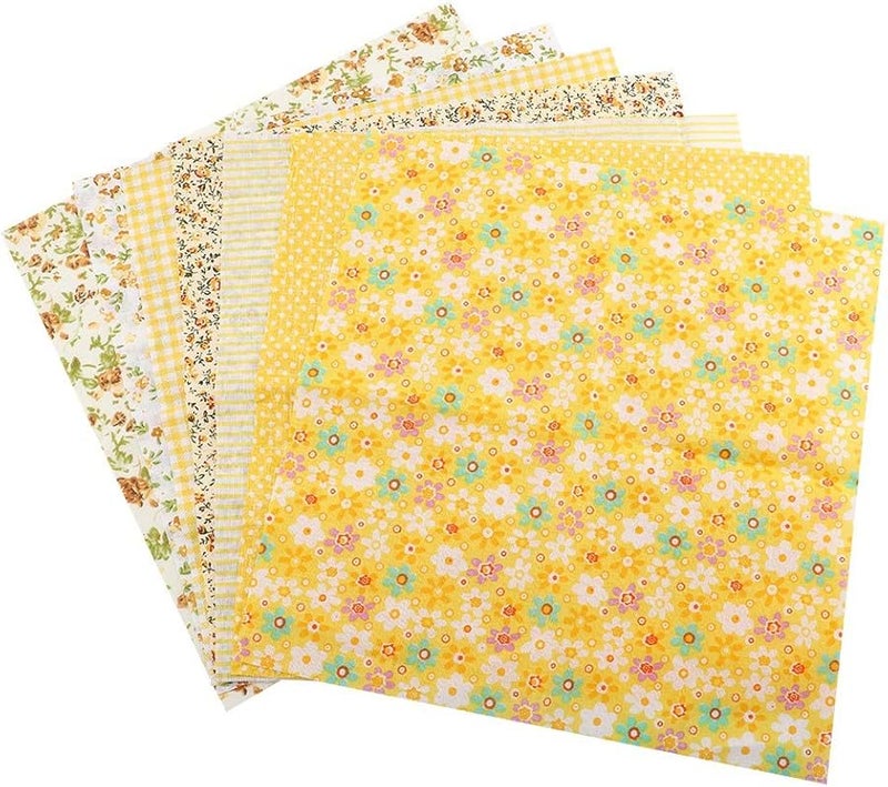 Cotton Fabric Squares For Quilting Sewing DIY Yellow 25x25cm 7 Pack - Image 1