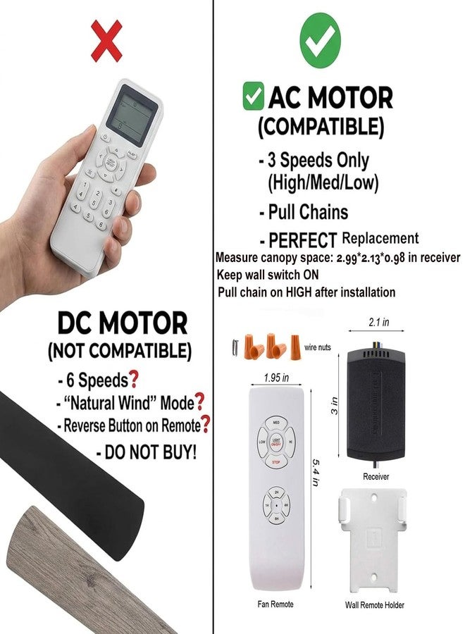 LPHUMEX Ceiling Fan Remote Control Kit, Small Size Universal Ceiling Fans Light Remote, Speed, Light & Timing 3 in 1 Wireless Control, for Harbor Breeze Hunter Hampton Bay Lichler Ceiling Fans Remote - Image 2