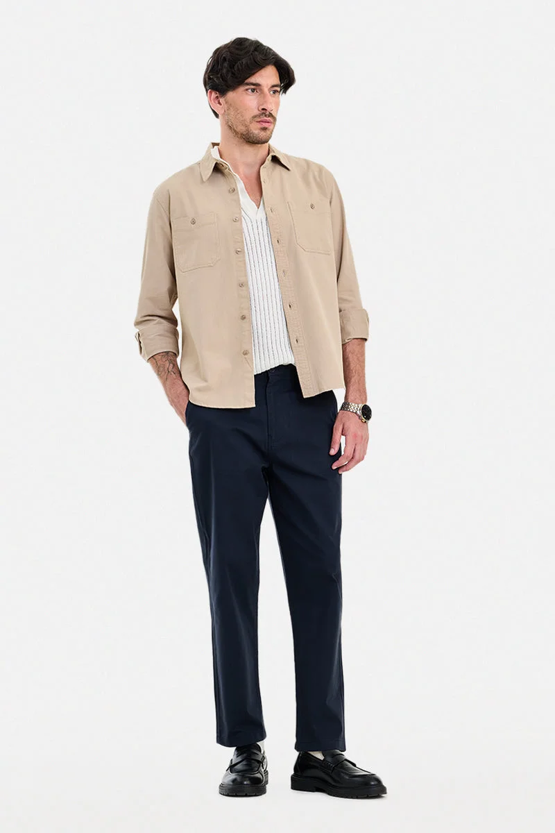 SNITCH Navy Solid Regular Fit Casual Chinos
