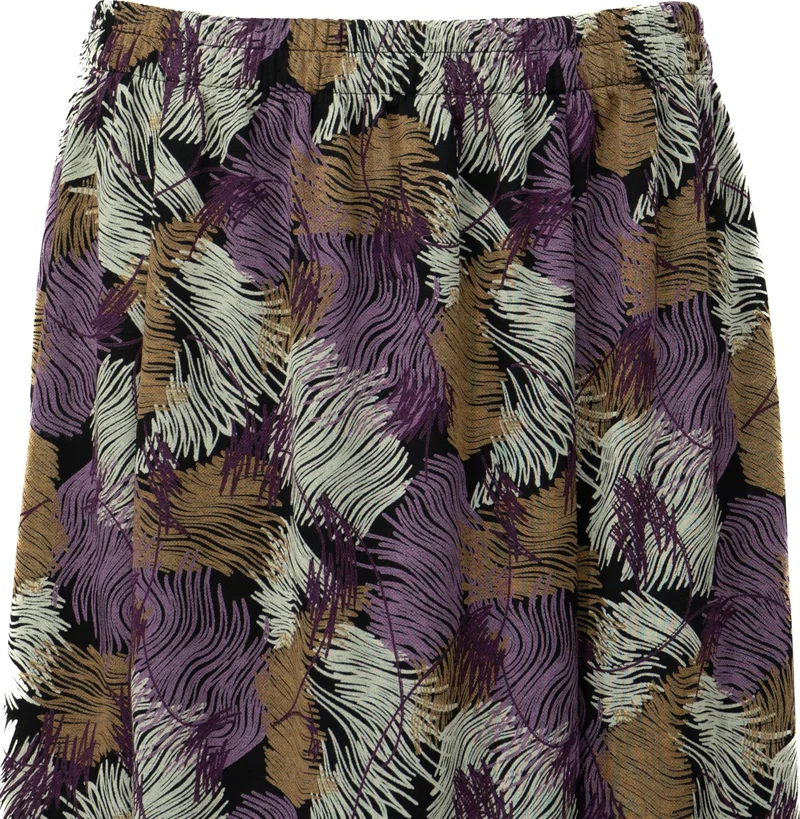Oppland Women's Mother's Piece Skirt Viscose Fabric Elifim Patterned Elastic Waist Plain Color Comfortable Cut