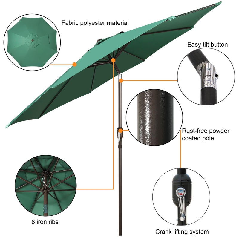 Blissun 9FT Patio Umbrella, Outdoor Table Umbrella, Yard Umbrella, Market Umbrella with 8 Sturdy Ribs, Push Button Tilt and Crank, Seaglass - Image 2