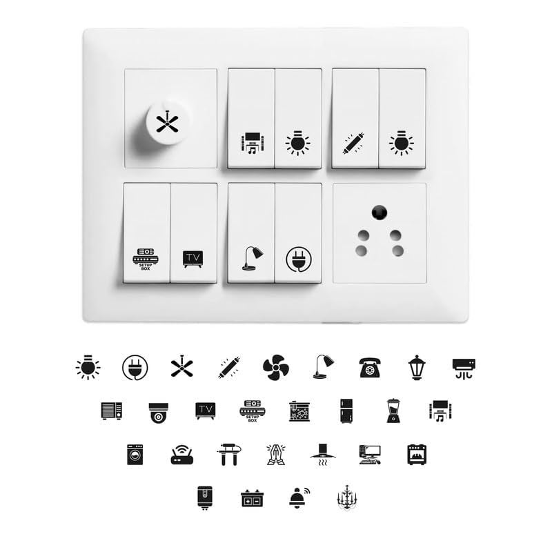 Fliptic Transparent Black and White Switch ID Sticker Vinyl Labels 3-A4 Sheets for Electric Board Appliances Including 27 Designs in Total 495 Stickers - Image 1