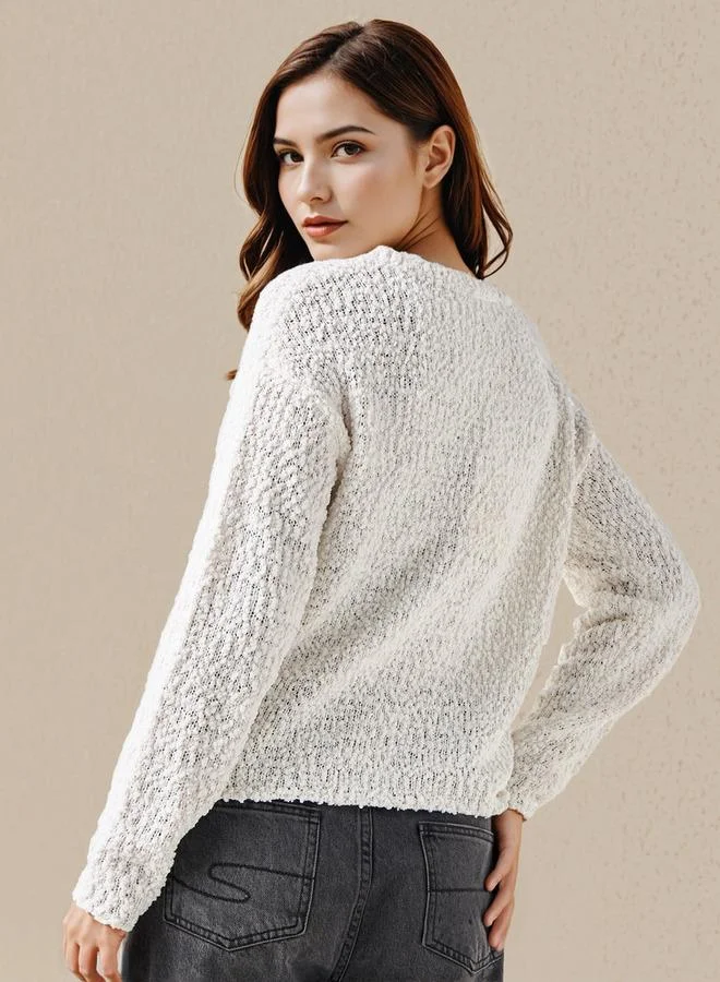 Lee Cooper  Lee Cooper Regular Fit Sweatshirt with Popcorn Texture Cotton for Women | Best Price UAE