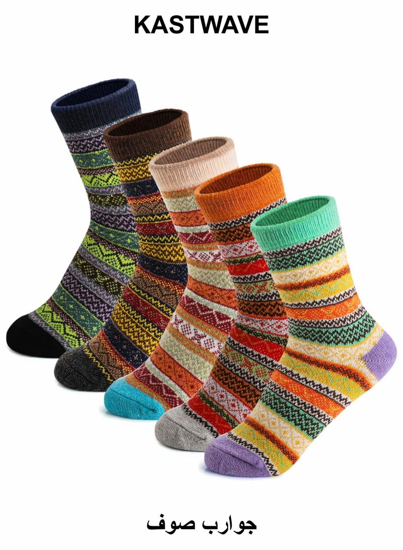 KASTWAVE Winter Wool Socks for Women, Vintage Warm Socks Thick Cozy Socks Soft Knit Casual Crew Socks, for Women Cozy Crew Socks(5 Pairs) - Image 1