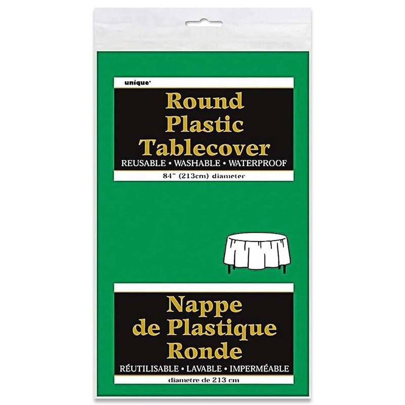 Unique Emerald Green Round Plastic Table Cover - 84"" (1 Count) - Elegant  Vibrant & Durable - Perfect For Parties & Events - Image 3