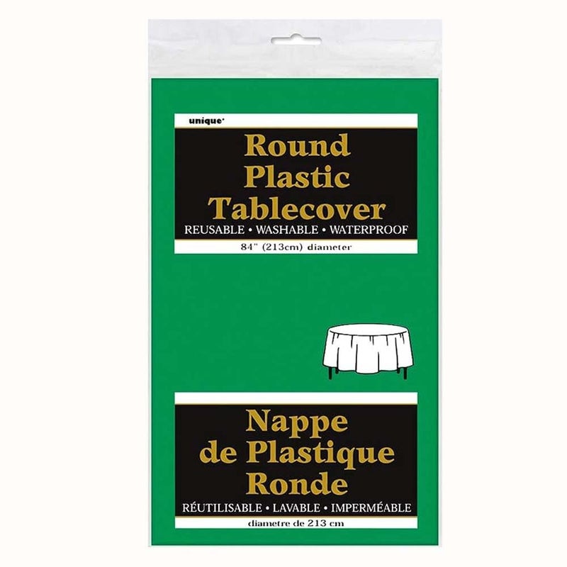 Unique Emerald Green Round Plastic Table Cover - 84"" (1 Count) - Elegant  Vibrant & Durable - Perfect For Parties & Events - Image 2