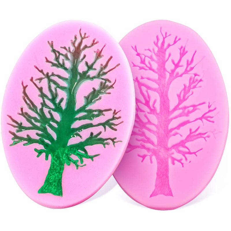 Hengke 2 Pcs Trees Without Leaves Withered Trees Food Grade Safety Silicon Materials Halloween Carnival Party Mold for Cake Decorating Sugarcraft Chocolate Cupcake Topper Pastry Polymer Clay DIY - Image 1