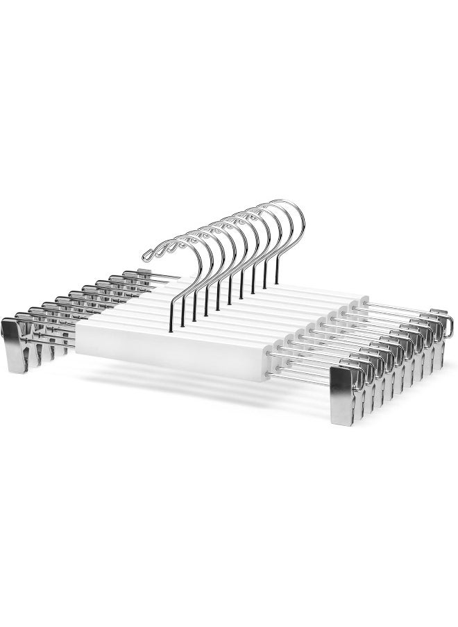 Nature Smile Nature Smile Solid Wooden Skirt Pants Hangers 10 Pack, Premium Wood Bottom Shorts Hangers for Slacks Trousers with Larger Adjustable Anti-Rust Clips (White)  - Image 1
