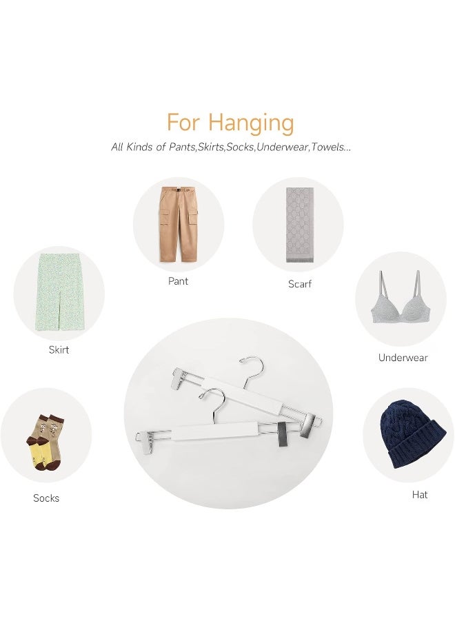 Nature Smile Nature Smile Solid Wooden Skirt Pants Hangers 10 Pack, Premium Wood Bottom Shorts Hangers for Slacks Trousers with Larger Adjustable Anti-Rust Clips (White)  - Image 4