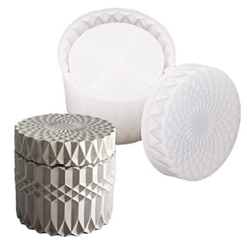 Anktily Concrete Flower Pot Silicone Mold with Lid Mold Retro Ripple Silicone Succulent Planter Mold Candle Pen Holder Cement Clay Mold Epoxy Resin Jewelry Storage Box Mould - Image 1
