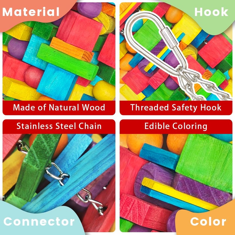 Zephyriel Extra Large Bird Toys for Macaws, Cockatoos - 21.6'' Heavy Duty Natural Parrot Toys for Chewing Foraging with SS Chain & Edible Colors for Medium to Large Parrots, African Grey, Cockatiel, Parakeet - Image 5