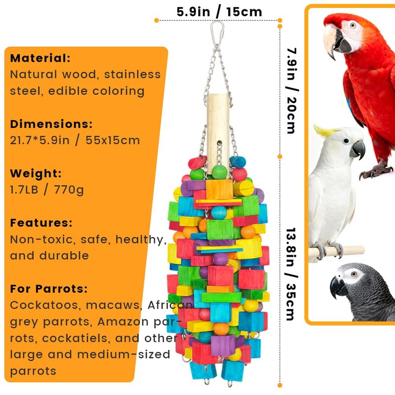 Zephyriel Extra Large Bird Toys for Macaws, Cockatoos - 21.6'' Heavy Duty Natural Parrot Toys for Chewing Foraging with SS Chain & Edible Colors for Medium to Large Parrots, African Grey, Cockatiel, Parakeet - Image 3