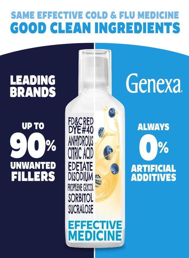Genexa Clean Day + Night Cold & Flu Relief, Max Strength, Dye Free, 0% Artificial Additives, Acetaminophen Fever Reducer, Cough Suppressant, Antihistamine, Organic Blueberry Flavor, 12 fl oz (2 Pack) - Image 2