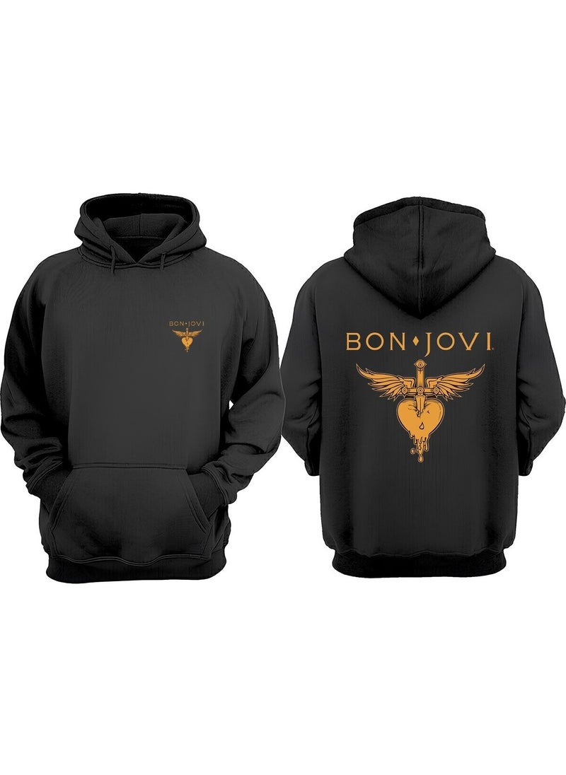 The Wert - Unisex Love Music Bon Jovi Design Front Back Printed Regular Fit Black Sweatshirt - Image 1
