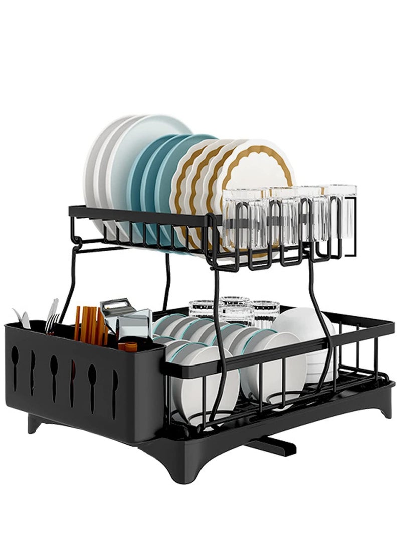 2 Tiers Large Kitchen Dish Rack Dish Drying Stand With Drainer and Removable Utensil Holder and Cup Holder  - Image 1