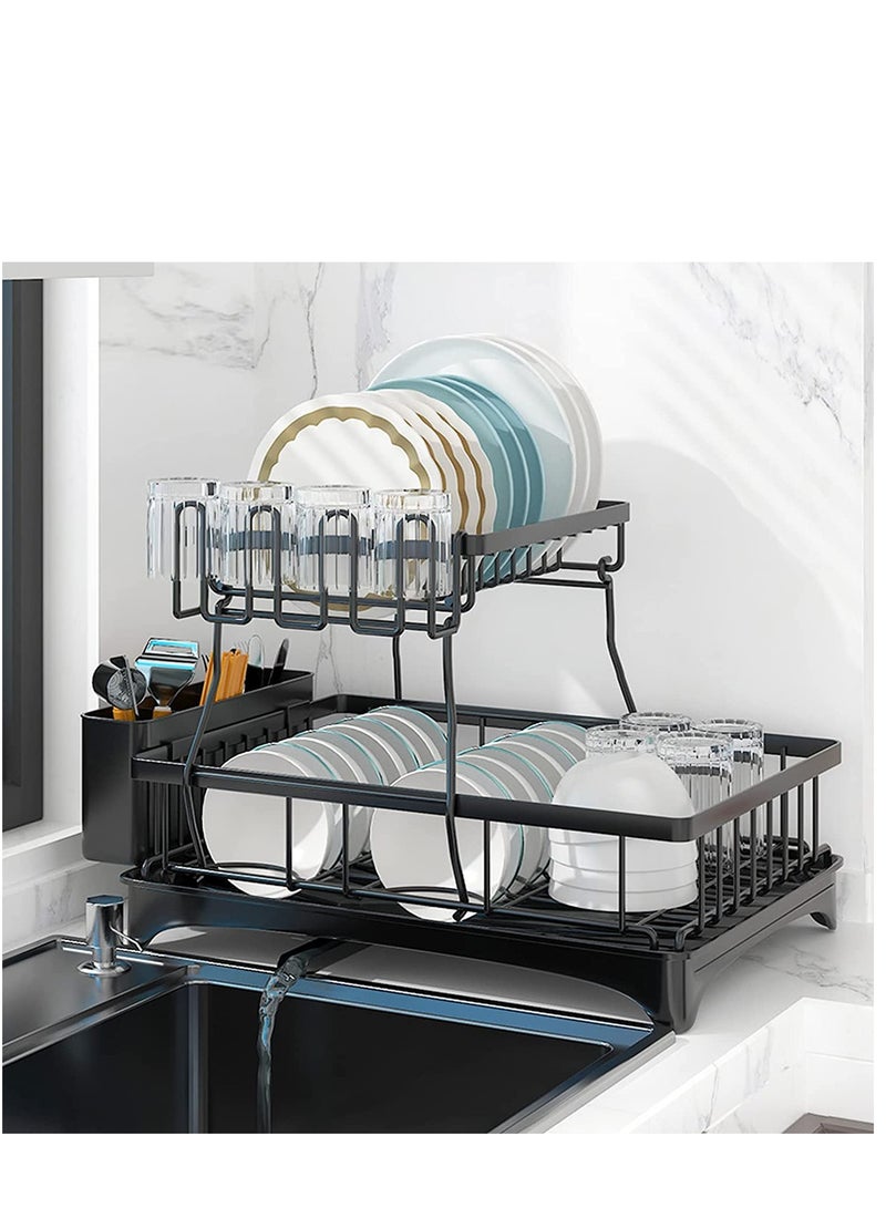 2 Tiers Large Kitchen Dish Rack Dish Drying Stand With Drainer and Removable Utensil Holder and Cup Holder  - Image 2
