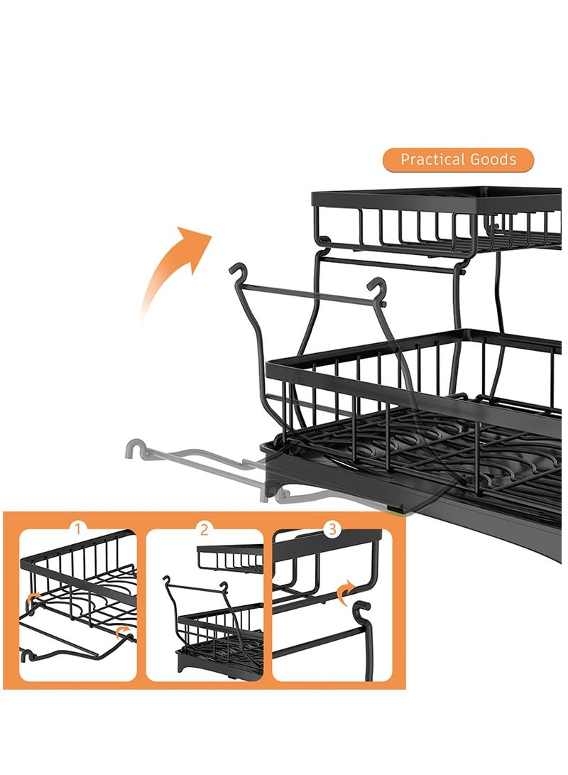 2 Tiers Large Kitchen Dish Rack Dish Drying Stand With Drainer and Removable Utensil Holder and Cup Holder  - Image 4