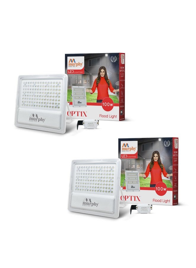 Murphy Lens Model 100W LED Waterproof with Auto On/Off Day Night Light Sensor Flood Light : Pack of 2 (Cool White BIS Approved) - Image 1