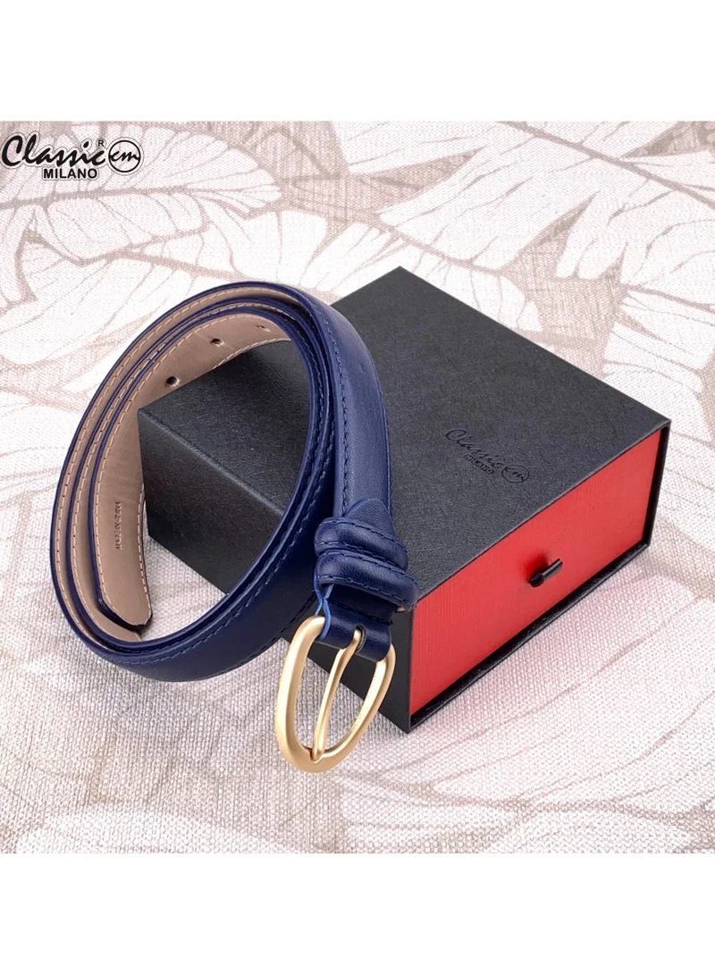 Classic Milano Blue (SGPU14) Classic Milano Women's Belt with Gift Box; Faux Leather Ladies Belt for Dresses, Jeans & Gowns; Stylish Womens Belt; Adjustable Girls Belt; Belt for Women | Full Length: 110 CM (Free Size - Fits up to the waist of 40 Inches / 100 CM) for Women | Best Price UAE