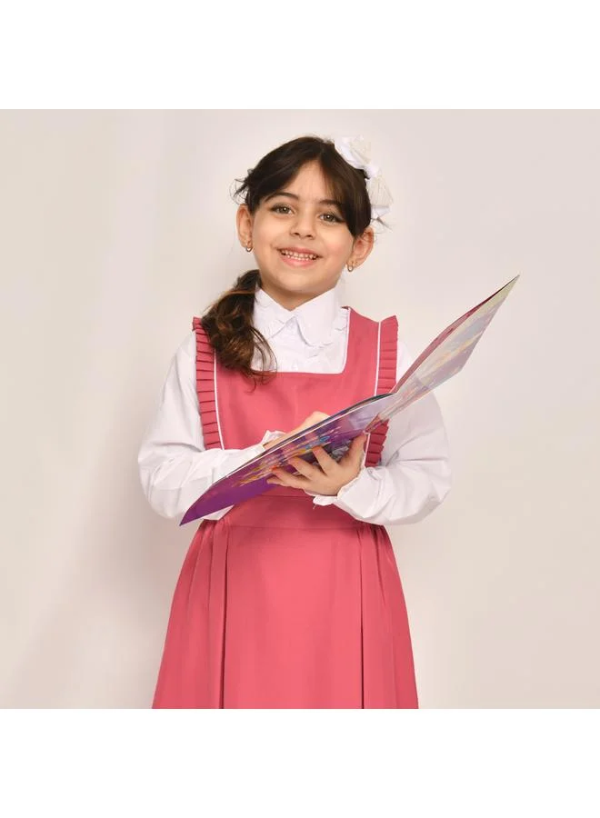 HAWRAA ABAYA Pink apron with a square cut and soft ruffles on the shoulders with elasticated cuffs and side pleats