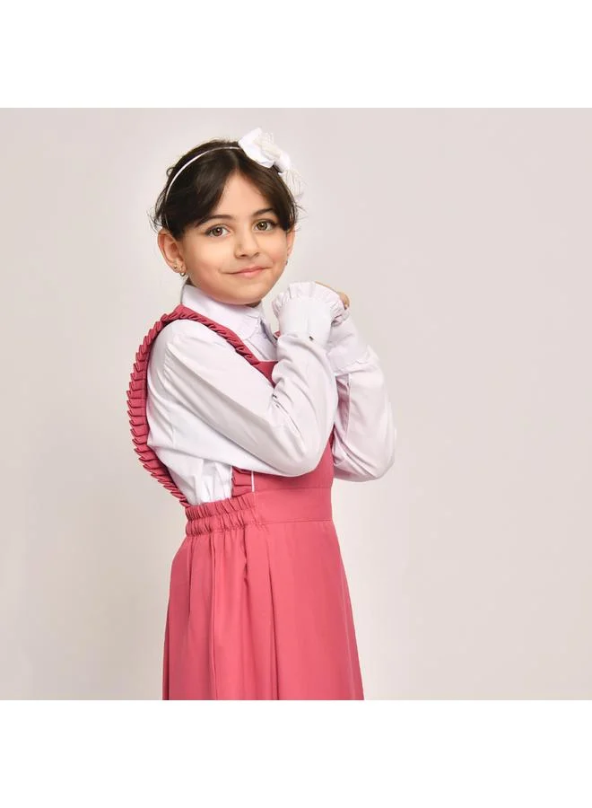 HAWRAA ABAYA Pink apron with a square cut and soft ruffles on the shoulders with elasticated cuffs and side pleats
