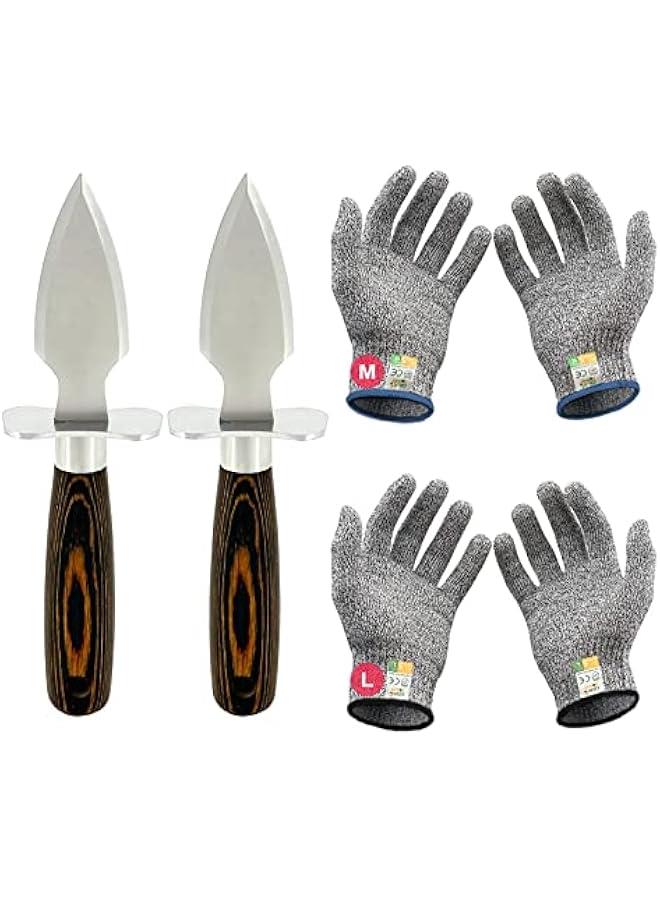 Oyster Shucking Knife Set of 2 Stainless Steel Oyster Knifes and 2 Pairs Level 5 Cut-Resistant Gloves，Oyster Knives Suitable for All Kinds of Shells and Oysters Shucking（Strengthen Version）  - Image 1