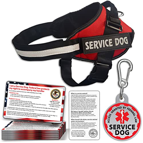 Pelto Service Dog Vest + ID Tag + 50 ADA Information Cards - Service Dog Harness in Sizes X Small to XX Large, Metal Dog Tag has Durable Clip, Service Animal Information Cards are 2-Sided. ESA Accessory Set - Image 1