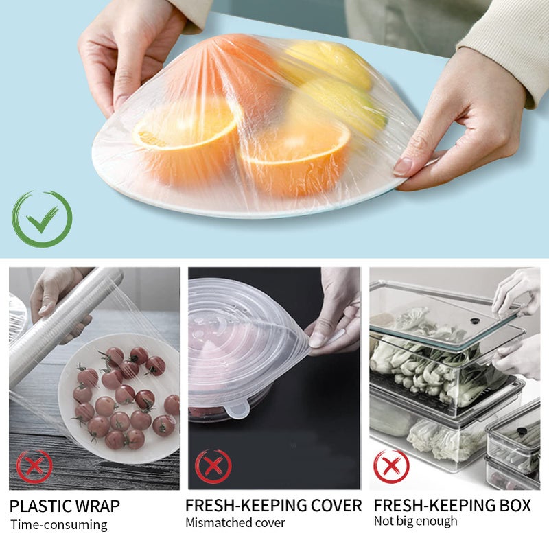 Home&Love Homelove Fresh Keeping Bags Canning Lids, 150pcs Food Covers,Reusable Elastic Food Storage Covers, Plastic Sealing Elastic Stretch Adjustable Bowl Lids, Universal Kitchen Wrap Seal Bags for Cover Food - Image 4