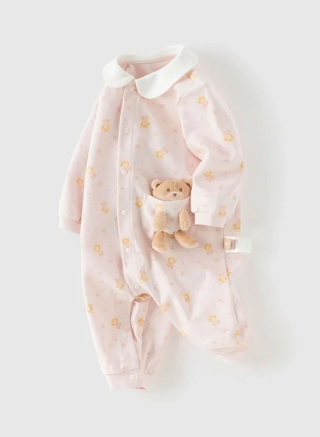 Dave & Bella Baby Teddy Pocket Romper with Removable Soft Toy