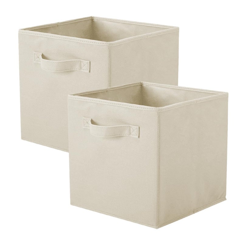 PowerKing Storage Box 2 Foldable Storage Cubes Storage Box Made of Fabric in Cube Shape  Beige