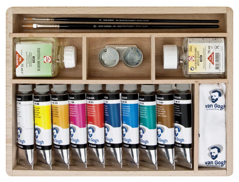 Van Gogh Oil Color Paint, 10x40ml Tubes + Accessories, Wooden Box Basic Set - Image 3