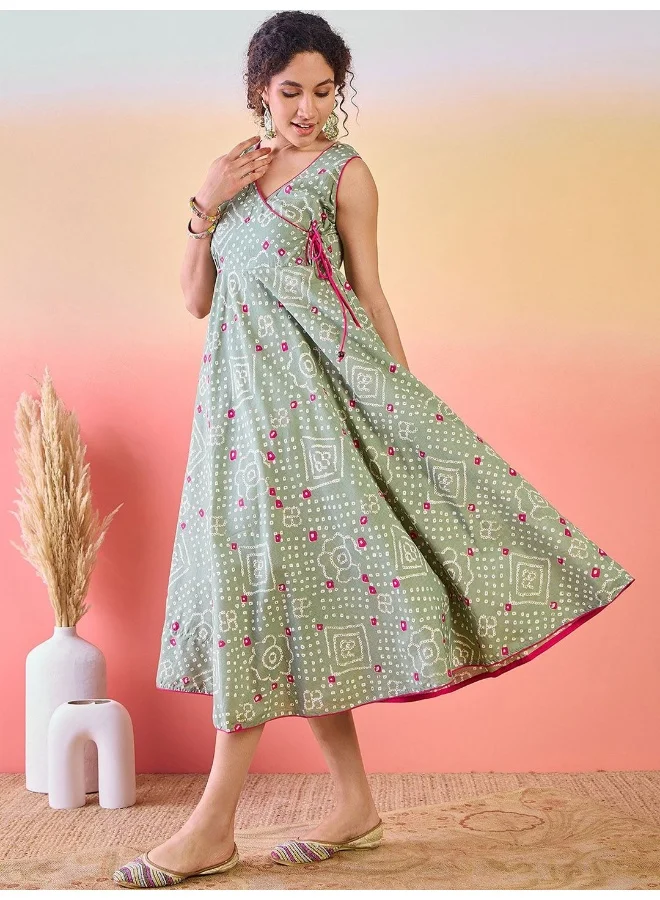 AKS  Floral Printed A-Line Cotton Midi Dress for Women | Best Price UAE