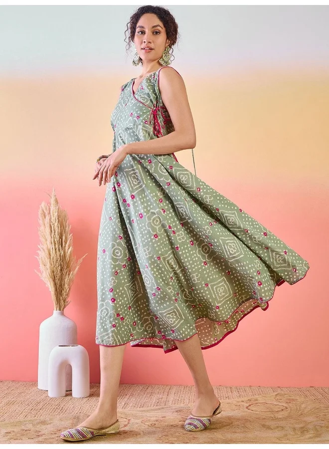 AKS  Floral Printed A-Line Cotton Midi Dress for Women | Best Price UAE