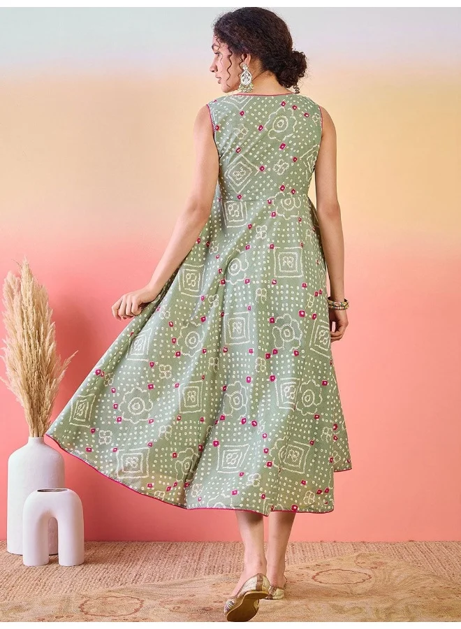 AKS  Floral Printed A-Line Cotton Midi Dress for Women | Best Price UAE