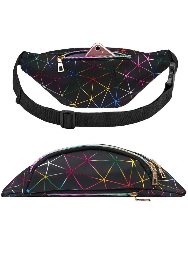 Y&D Waist Bag, Holographic Fanny Pack with PU Leather, Shiny Belt Bag Festival Rave Bumbags 1 Business Card Holder for Ladies Travel Party Sports Running Hiking(Black) - Image 4