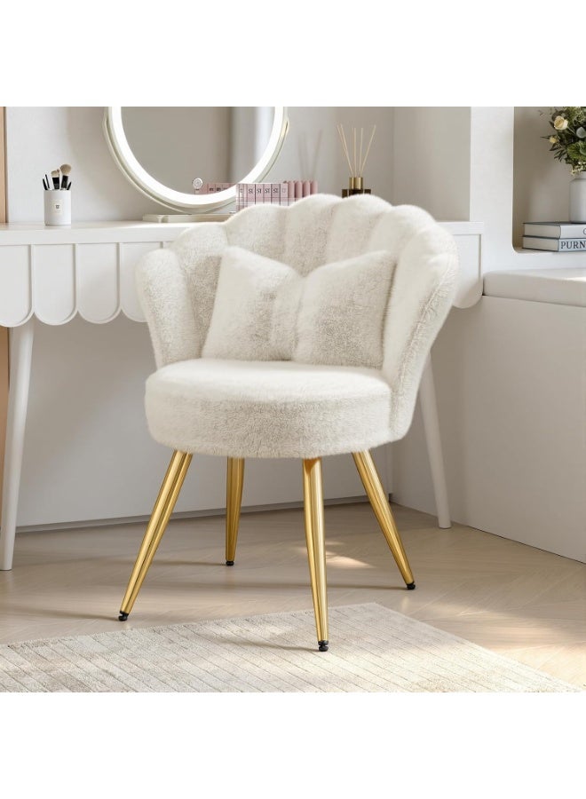 م.ا & ف'س كرسي مخملي أنيق بأرجل معدنية ذهبية، كرسي تزيين لغرفة المكياج، كرسي ضيوف مُنجّد لغرفة المعيشة، لغرفة النوم، أبيض - Image 1