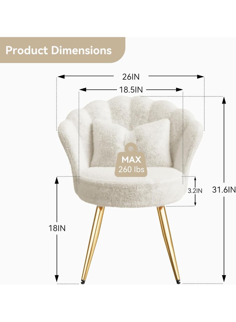 م.ا & ف'س كرسي مخملي أنيق بأرجل معدنية ذهبية، كرسي تزيين لغرفة المكياج، كرسي ضيوف مُنجّد لغرفة المعيشة، لغرفة النوم، أبيض - Image 2