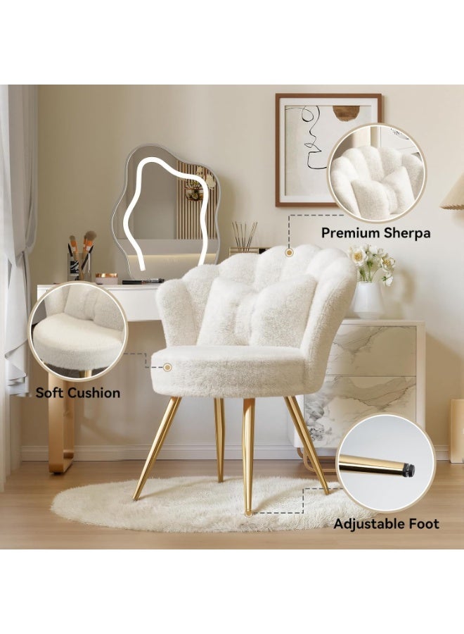 م.ا & ف'س كرسي مخملي أنيق بأرجل معدنية ذهبية، كرسي تزيين لغرفة المكياج، كرسي ضيوف مُنجّد لغرفة المعيشة، لغرفة النوم، أبيض - Image 3