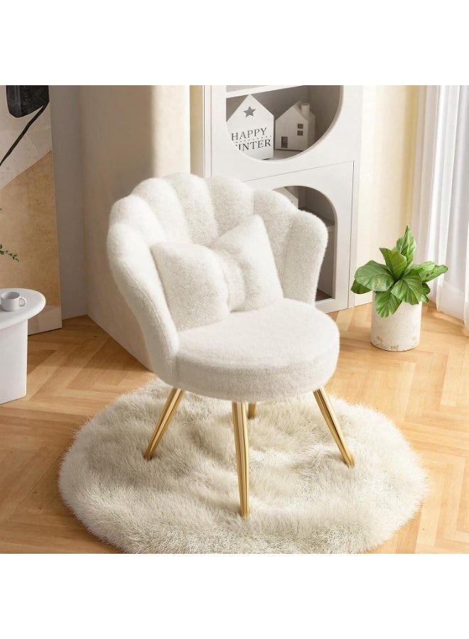 م.ا & ف'س كرسي مخملي أنيق بأرجل معدنية ذهبية، كرسي تزيين لغرفة المكياج، كرسي ضيوف مُنجّد لغرفة المعيشة، لغرفة النوم، أبيض - Image 5