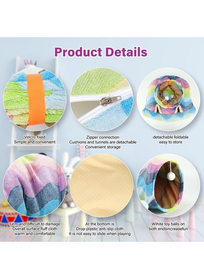 يُسلِّم سرير نفق الأرنب، ألعاب أنابيب نفق قابلة للطي 2 في 1 مع حصيرة قابلة للإزالة ومخبأ للقطط والقطط الصغيرة والأرانب والقطط الصغيرة (ملون) - Image 2