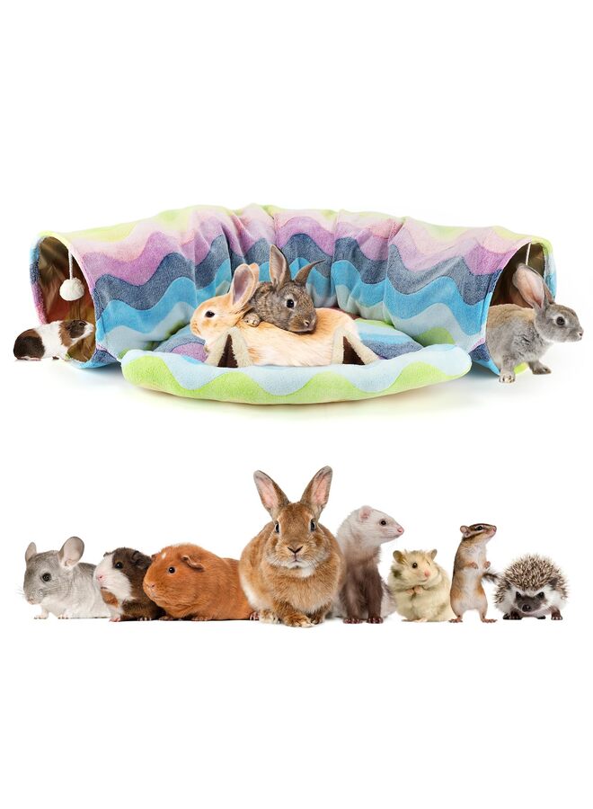 يُسلِّم سرير نفق الأرنب، ألعاب أنابيب نفق قابلة للطي 2 في 1 مع حصيرة قابلة للإزالة ومخبأ للقطط والقطط الصغيرة والأرانب والقطط الصغيرة (ملون) - Image 1
