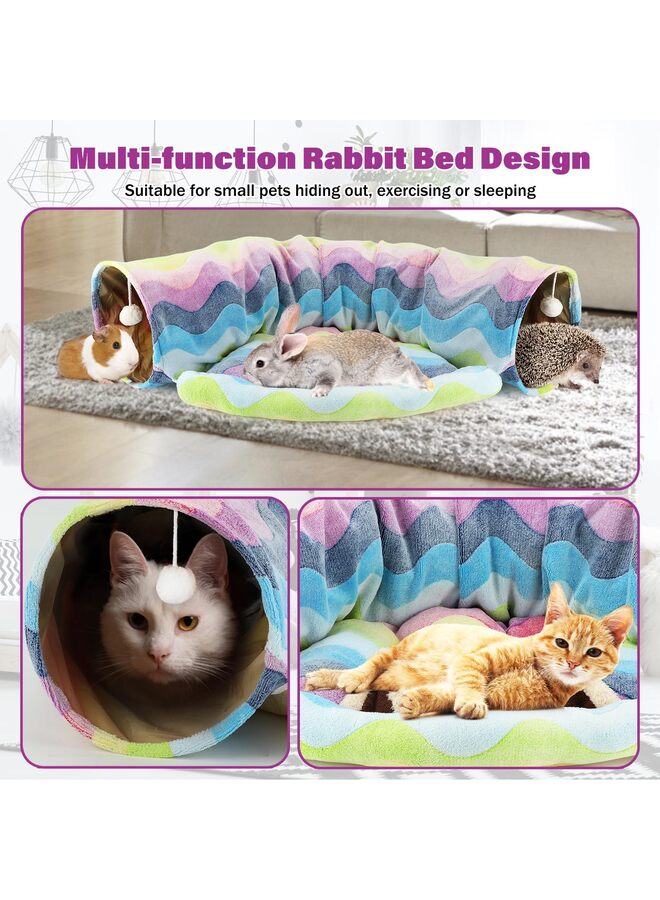 يُسلِّم سرير نفق الأرنب، ألعاب أنابيب نفق قابلة للطي 2 في 1 مع حصيرة قابلة للإزالة ومخبأ للقطط والقطط الصغيرة والأرانب والقطط الصغيرة (ملون) - Image 3