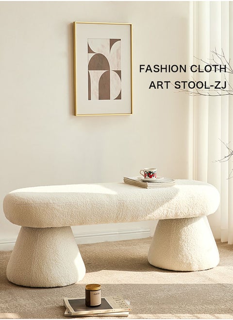 Boucle Bench Seat Vanity Bench Entryway Bench End of Bed Bench Door Seat Decorative Footstool for Entryway Living Bedroom Study Retail White Colour H46xL100xW45 cm