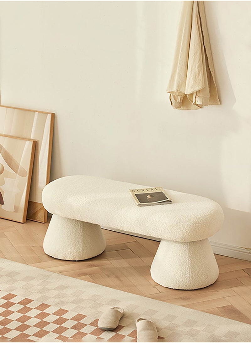 Boucle Bench Seat Vanity Bench Entryway Bench End of Bed Bench Door Seat Decorative Footstool for Entryway Living Bedroom Study Retail White Colour H46xL100xW45 cm