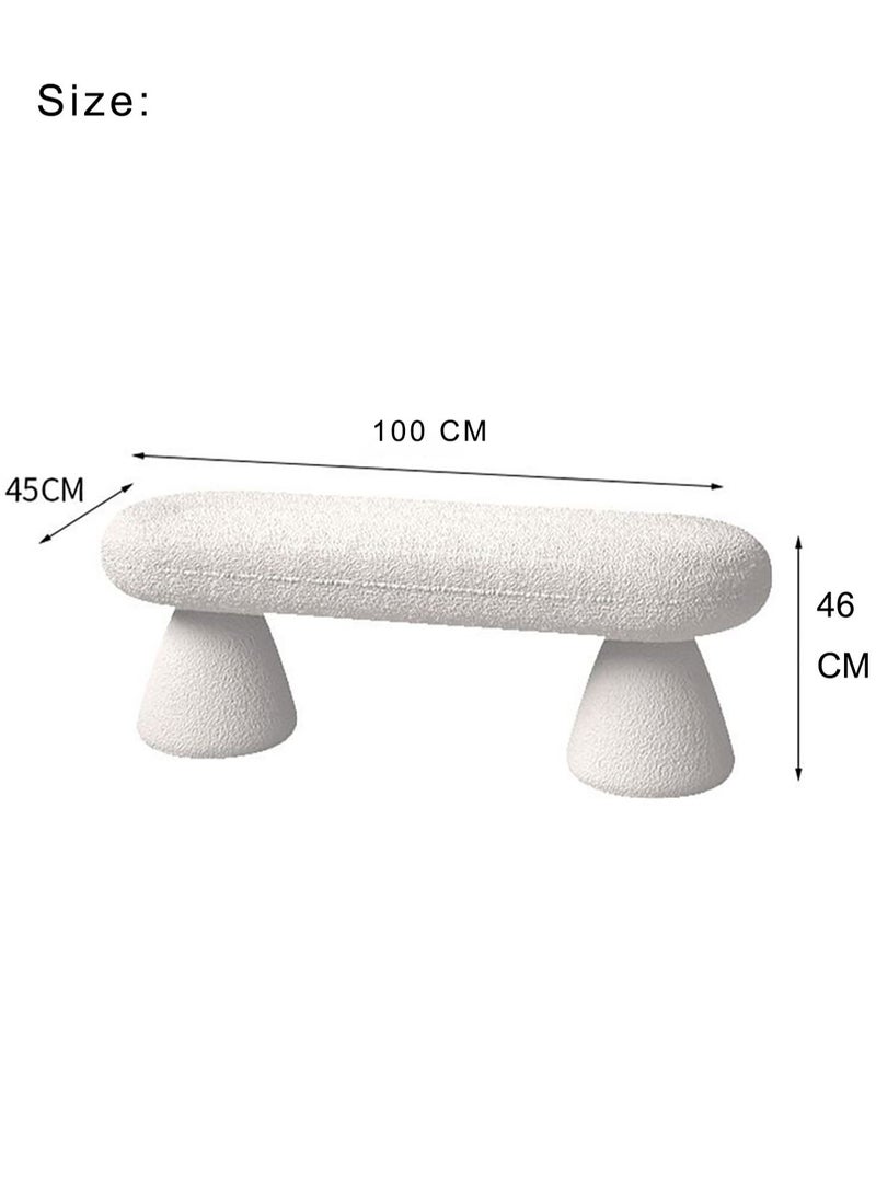 Boucle Bench Seat Vanity Bench Entryway Bench End of Bed Bench Door Seat Decorative Footstool for Entryway Living Bedroom Study Retail White Colour H46xL100xW45 cm