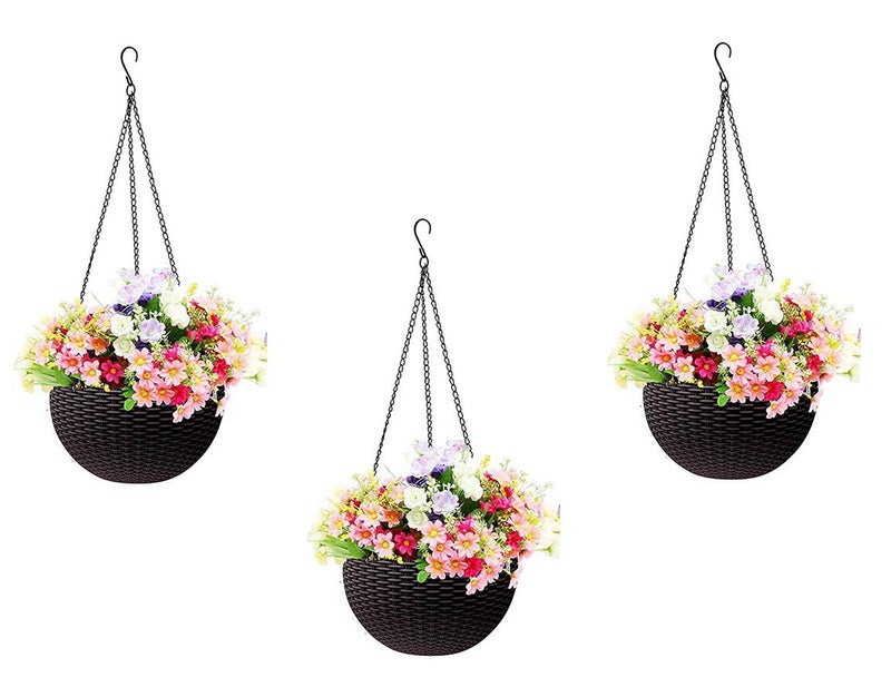 Go Hooked Plastic Hanging Pot, Dark Brown, Pot Diameter- 7.1 Inch, Pot Height-4.8 Inch, Pot Thickness-3 mm, Chain Length-13 inch Approx., 3 Pieces - Image 1