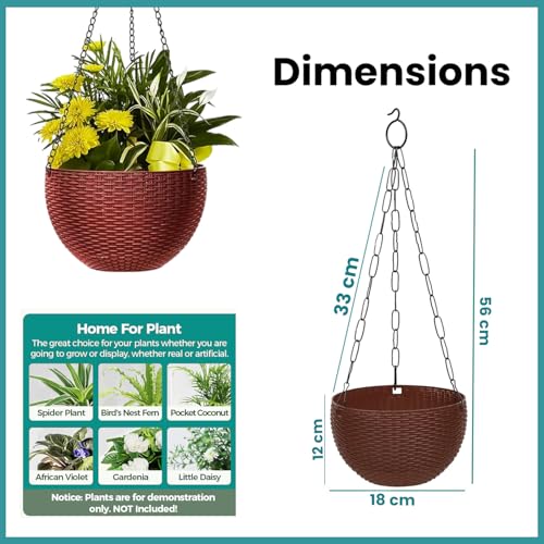 Go Hooked Plastic Hanging Pot, Dark Brown, Pot Diameter- 7.1 Inch, Pot Height-4.8 Inch, Pot Thickness-3 mm, Chain Length-13 inch Approx., 3 Pieces - Image 5