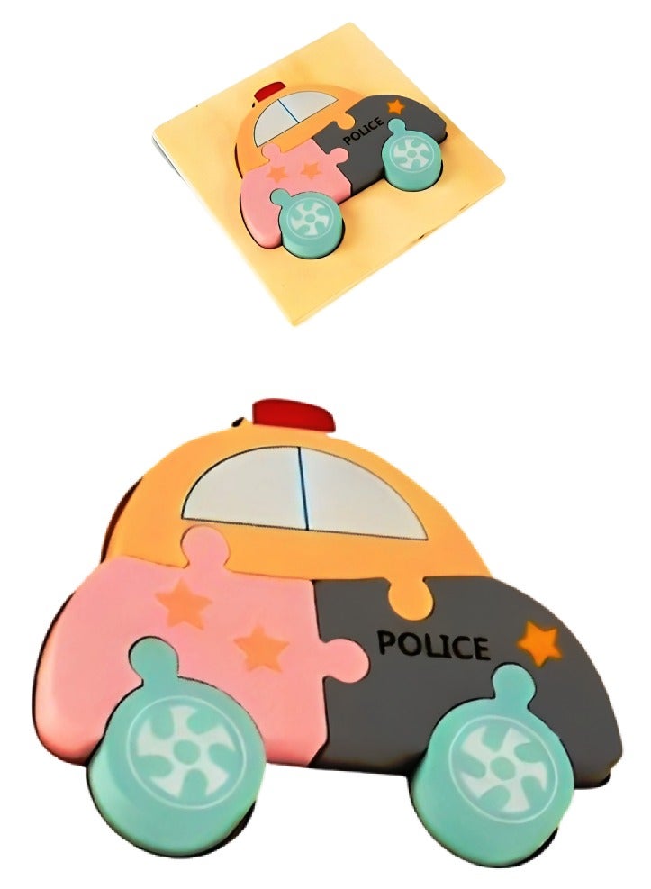 Wooden 3D Jigsaw Puzzle Police Car Small Shape for Toddlers, Teacher Parents Early Learning Support Tools, Attractive Colors and Patterns, Montessori Motor and Sensory Skills Develop Toys, Ideal Gift