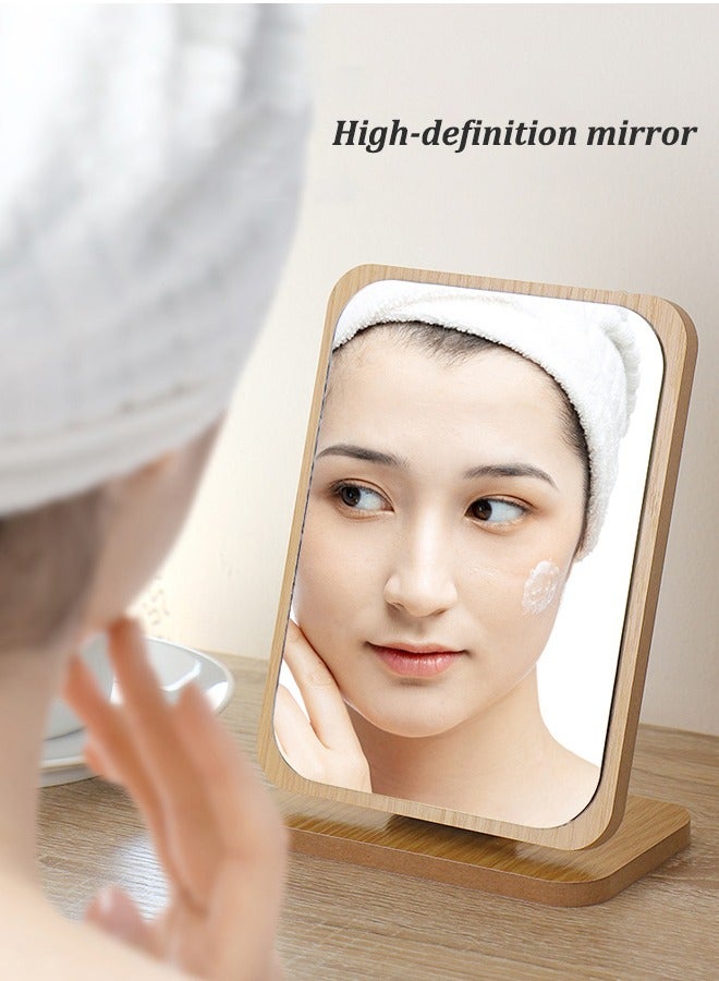 8 Inch Wooden Makeup Mirror Desktop HD Makeup Mirror 90° Rotating Vanity Mirror Travel Square Mirror Suitable for Bathroom, Dressing Room, Bedroom, Room Decoration  - Image 2