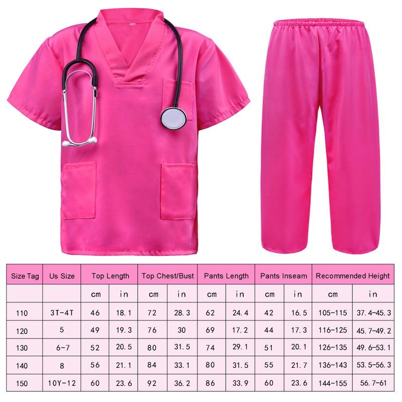 Zzihan Doctor Costume For Kids Rose Scrubs Sets Nurse Scrubs Costume Veterinarian Costume Doctor Coat Accessories Toys Stethoscope Nursing Clipboards Girl 7-8 Brithday Party Halloween Dress Up - Image 2